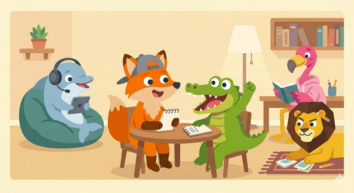 Private 1-on-1 - fox teacher with crocodile student